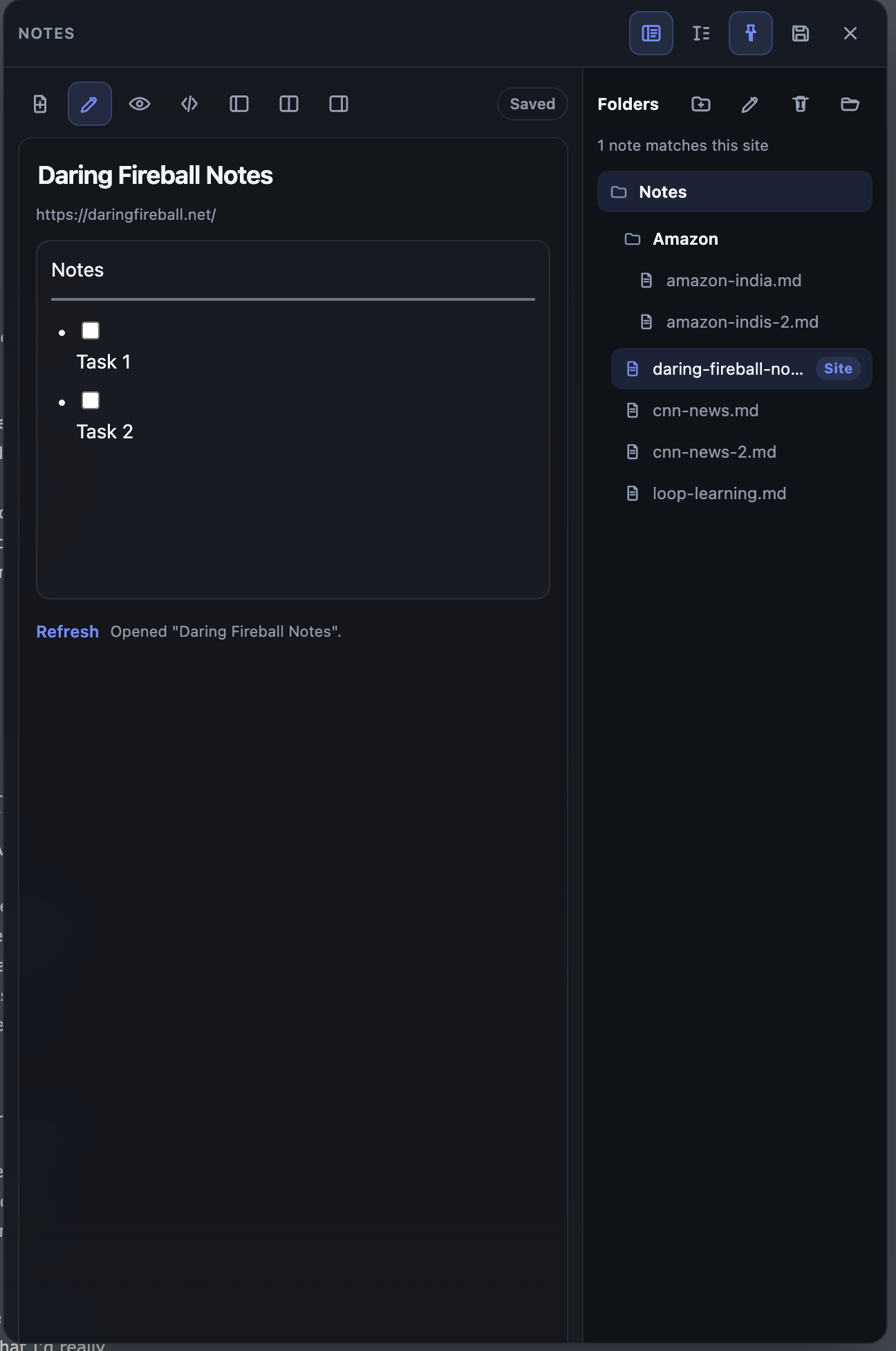 StageLeft Notes Chrome extension slide-out note panel